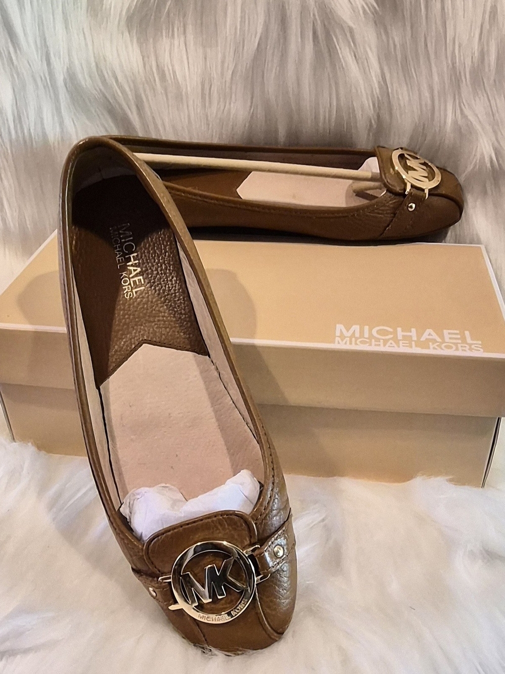 Michael Kors Brown Leather Logo Ballet Flats